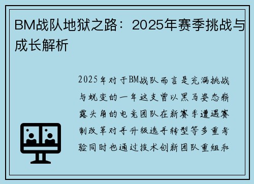 BM战队地狱之路：2025年赛季挑战与成长解析